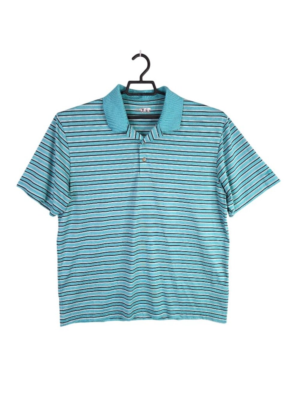 Mens Grand Slam Teal & Black Striped Polo Shirt Short Sleeve Polyester Size XL